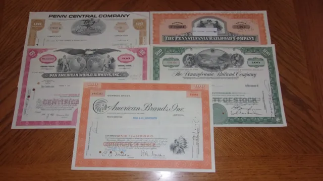 Lot of 5 Different Stock Certificates S47