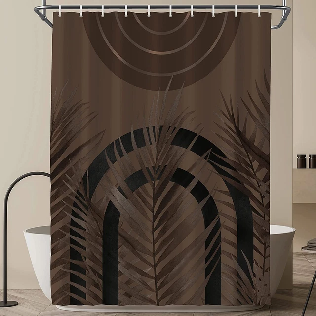 Brown Abstract Tropical Leaves Boho Terracotta Mid Century Modern Shower Curtain