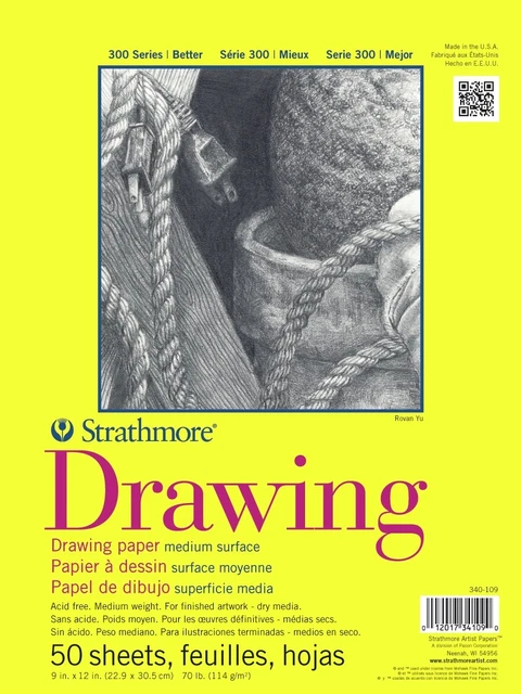 Almohadilla de papel de dibujo Strathmore encuadernada cinta 9""X12""-70 lb, 50 hojas -62340109