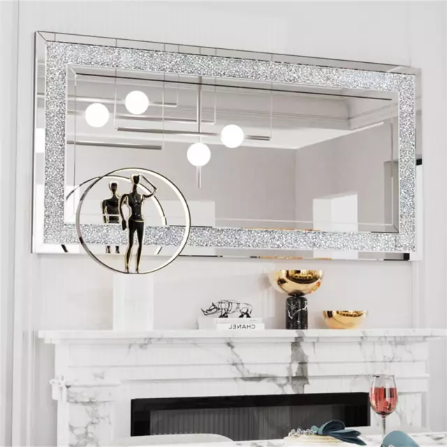 Large Hallway Diamond Wall Mirror Crushed Crystal Long Full Length Silver Mirror 3