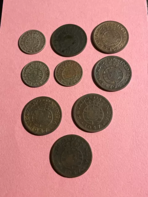 Multiple Portuguese India 1947 1/4 Rupia & 1 Tanga Coins