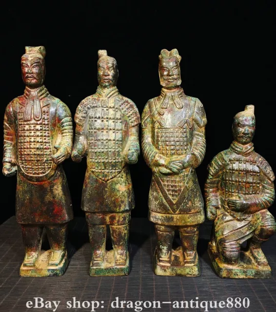 14" Old Chinese Qin Dynasty Bronze WareTerracotta Warriors Sculpture Group