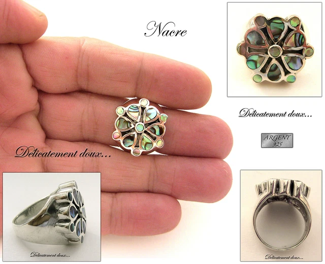 Bague Fleur En Argent 925 Et Onyx - Taille 52, Référence BA-AR-458-B, Neuve Avec étiquettes