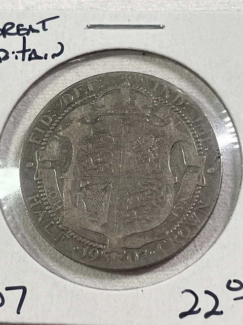 1907 Great Britain 1/2 Crown Silver Coin