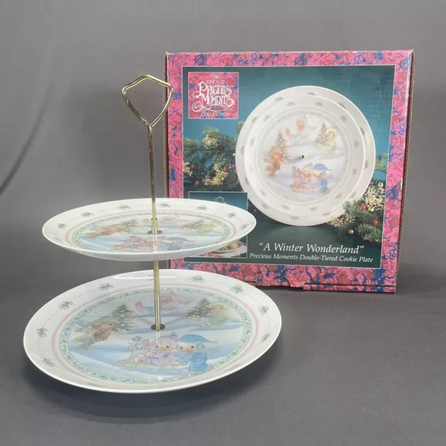 Precious Moments Double Tiered Cookie Plate "A Winter Wonderland" Original Box