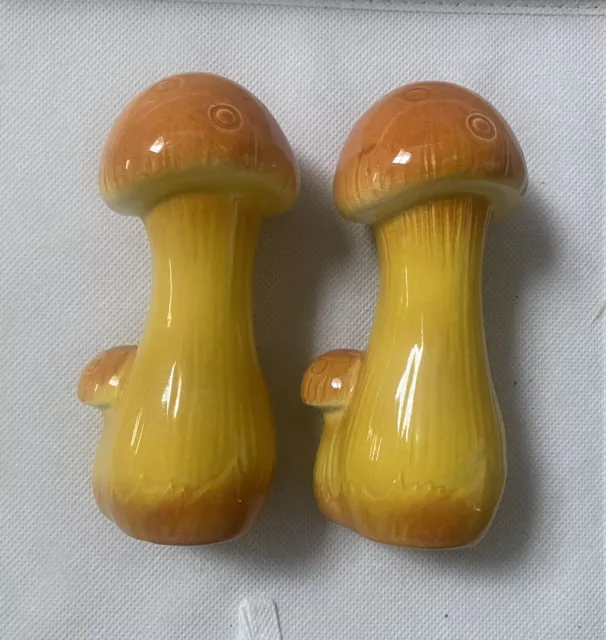 VTG Yellow Mushroom Toadstool Salt & Pepper Shaker 70s Large Ceramic Set Japan