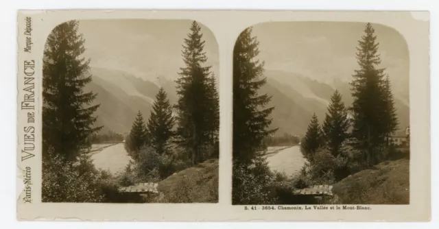 Photo Stereo View Views of France Chamonix the Valley and Mont Blanc