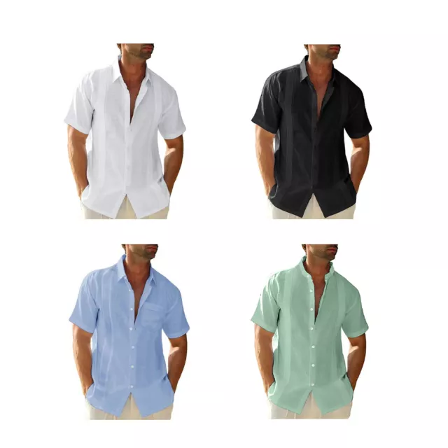 Polyester Men Shirt Summer Stand Collar Office Travelling Shirts Top