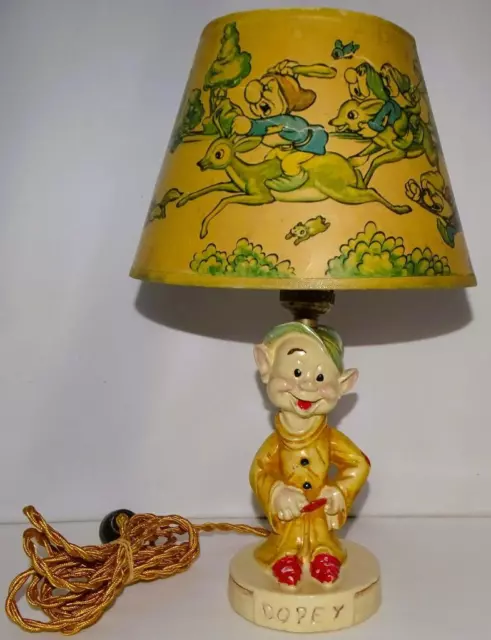 Ex+ Disney 1938 " Dopey" Hand Painted Plaster Figural Lamp Base+Original Shade👍