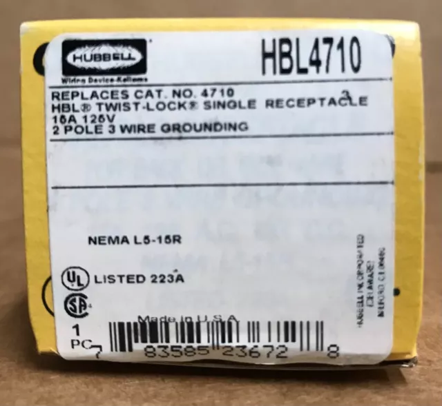 NEW Hubbell HBL4710 Receptacle 125V 15A 2P 3W HBL 4710 Outlet Brown Twist Lock