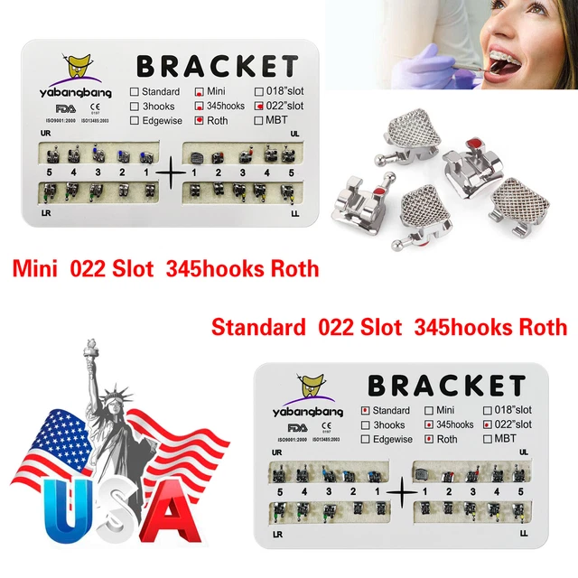 BRACKET Dental Orthodontic Braces Brackets Mini Standard Roth.022 Hooks 3 4 5 po