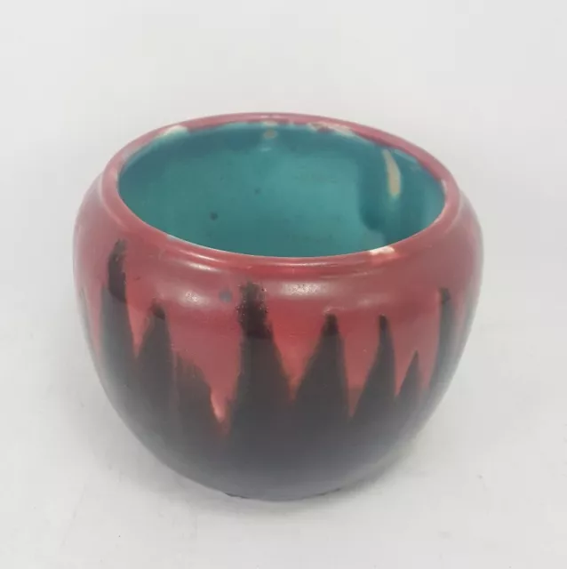 Vintage STUDIO POTTERY Belgium Majolica DRIP GLAZE POT Red Black Blue SIGNED