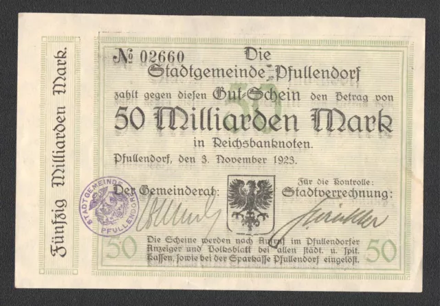 Pfullendorf, Stadtgemeinde; 50 Mrd. Mark vom 3. November 1923