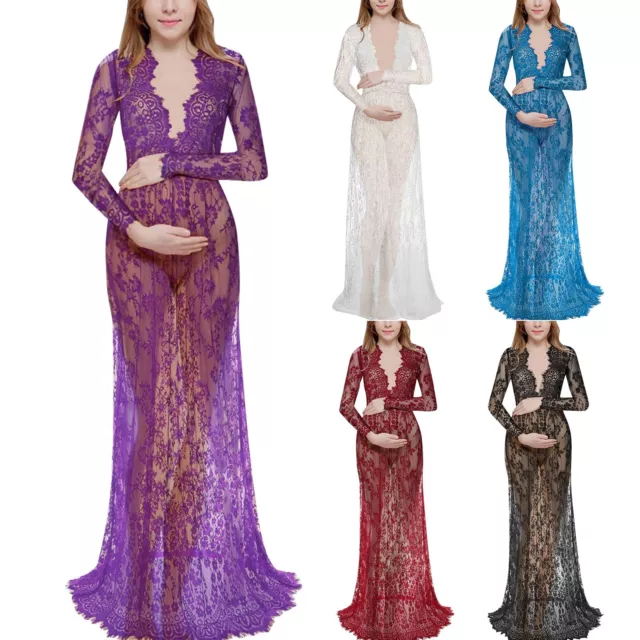 Maternity Photography Pregnant Women Lace Fashion Long Sleeve Sexy V Neck Maxi