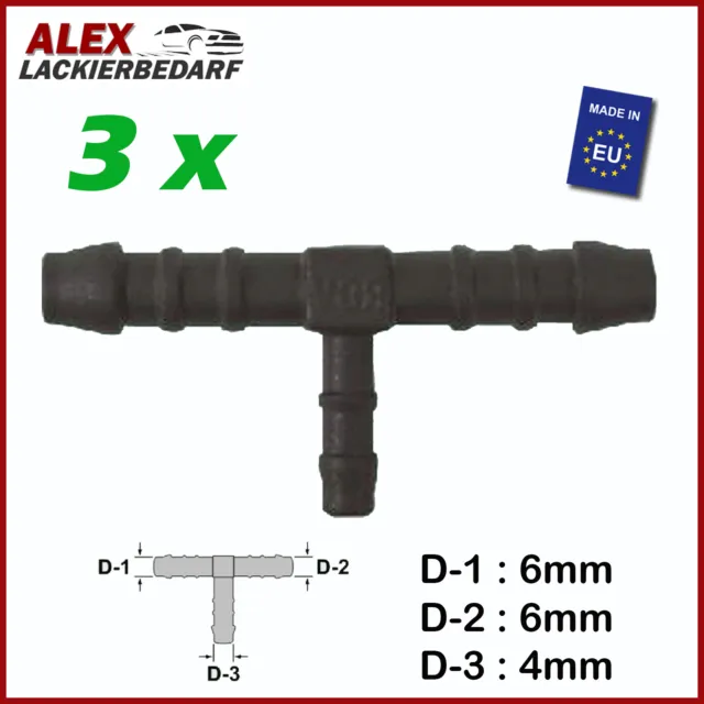 3 x PVC Schlauchverbinder Pipe Connector T-Stück 6mm x 6mm x 4mm (2723)