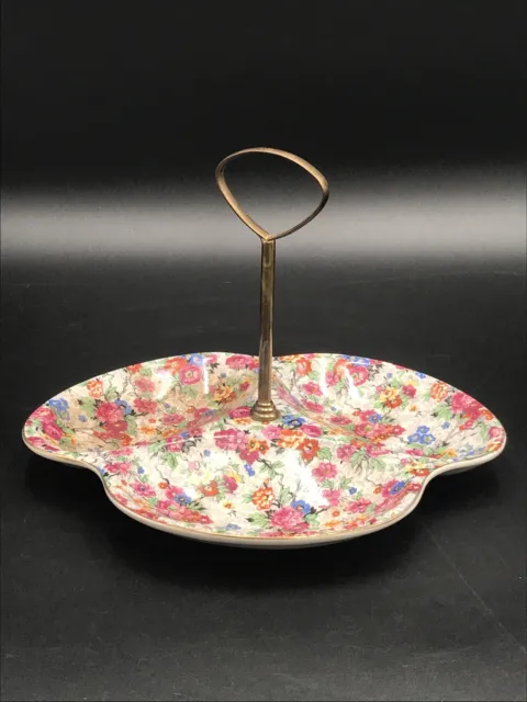 Vintage Lord Nelson Ware Chintz Rose Tidbit Tapas Dish Tray w/ Handle