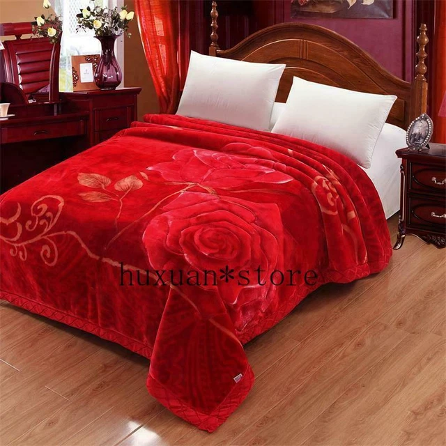 3.5kg Double Layers Bed Cover Velvet Blanket Raschel Blankets 2 PLY Rose Flower
