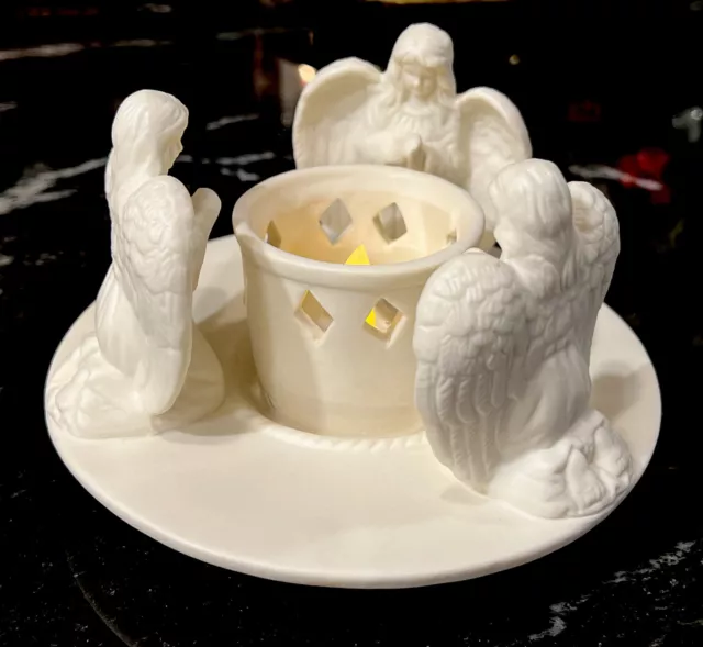 Vintage White Porcelain Praying Angels Votive/Tea Light Candle Holder Religious
