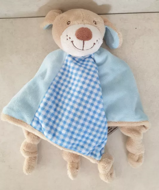 Keel Toys Puppy Dog Comforter Blanket Blue Gingham Soft Plush Toy Blankie Baby
