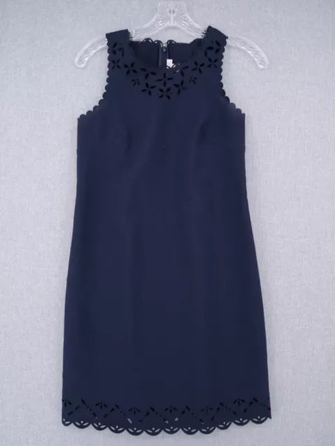 J. Crew Dress Womens Size 00P Petite Blue Shift Laser Cut Floral Lined Business