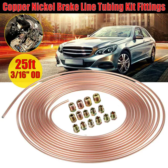 25ft 3/16" Copper Nickel Car Brake Pipe Hose Line Roll Tube Piping Joint Union