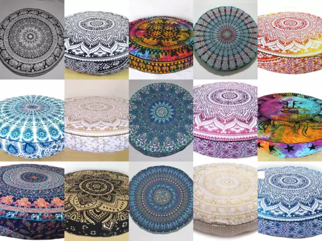 Bohemian Mandala New Round Floor Pillow Meditation Ottoman Pouf Throw Cushion