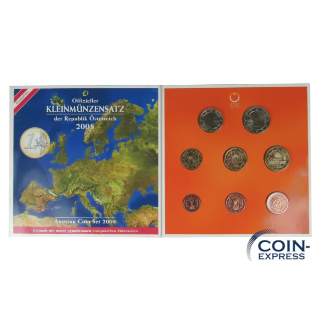 *** EURO KMS ÖSTERREICH 2008 HGH Handgehoben Kursmünzensatz im Folder ***