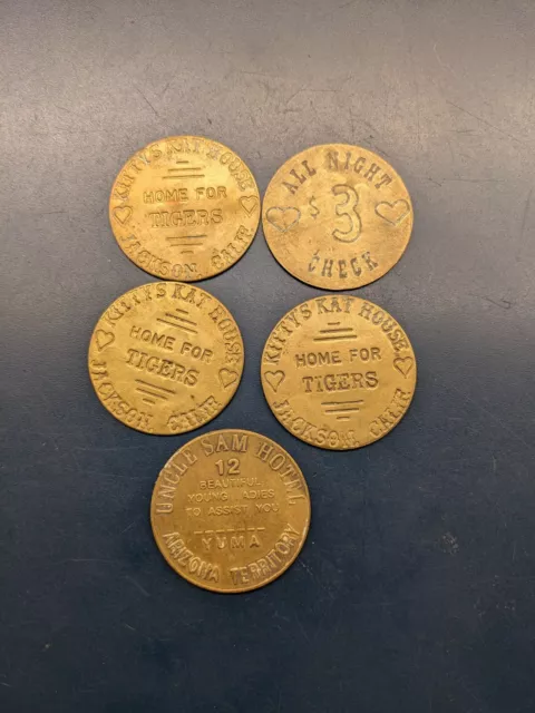 5 UNCLE SAM HOTEL Arizona YUMA Kittys Kat All Night $3 Brass Brothel Token Coin 5 UNCLE SAM HOTEL Arizona YUMA Kittys Kat All Night $3 Brass Brothel Token Coin