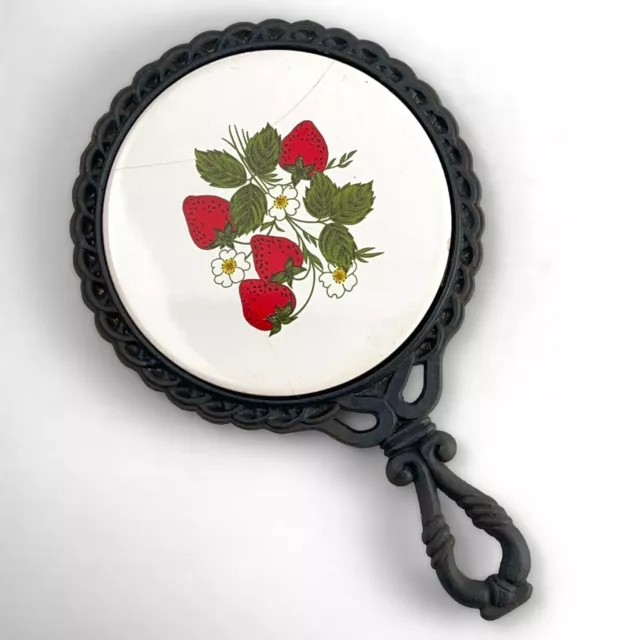 De colección azulejo de fresa trivet placa caliente hierro fundido cerámica patas colgante de pared