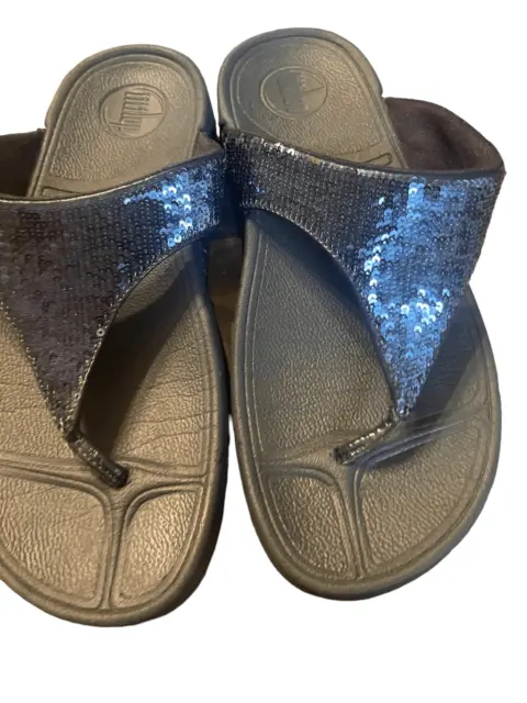 NWOT Fitflop Electra Strata Women's Dark Blue Sequins Slip-On Slipper Sandals 7