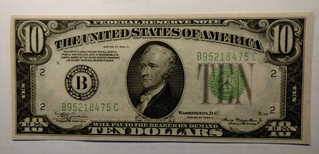 {2}1934-A $10 New York Frn Crisp Uncirculated Fr 2006-B In Numerical Order.