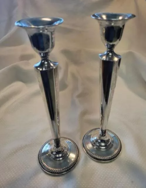 2 Vintage M Fred Hirsch 10 Inch Tall Sterling Silver Candle Sticks 659.+ Grams