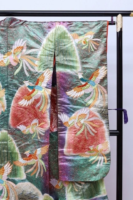 Japanese Kimono Uchikake Luxurious Wedding Embroidery Pure Silk Phoenix K539 8