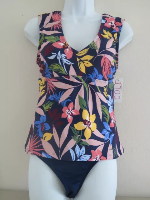 Cole of California 21CC201 Women's Sz M Multicolor Floral/Navy 2 Piece Swimsuit