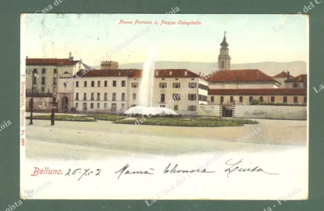 Veneto. BELLUNO. Piazza Campitello. Cartolina d'epoca viaggiata nel 1902