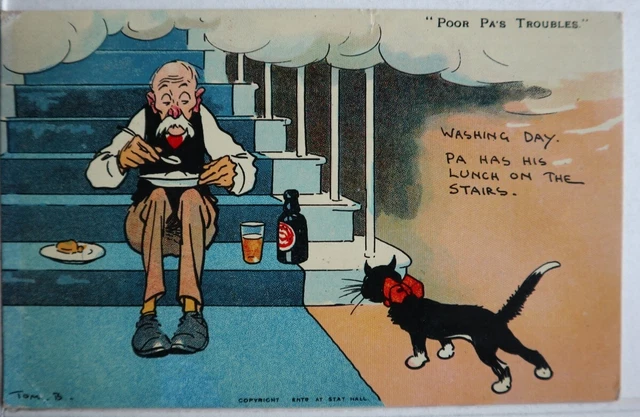 ANCIENNE CARTE POSTALE 1906 Vintage BandeDessinée Homme Sur Stairs