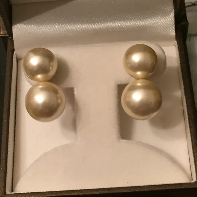 Vtg Large Pearl Silver Double Screw On Earrings Clip Mid Century MOD Modern