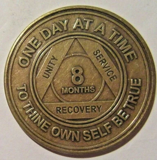 Alcoholics Anonymous AA 8 Month Bronze Medallion Token Coin Chip Sobriety Sober