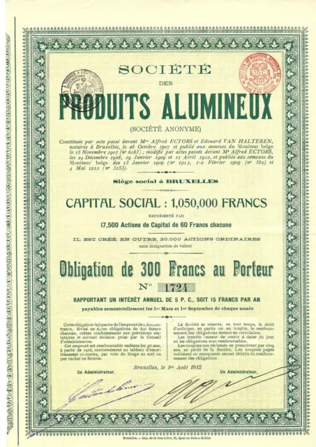 Historisches Wertpapier Societe des Produits Alumineux S.A. Brüssel, Belgien