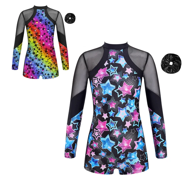 Kids Girls Dance Set Athletic Romper Slim Fit Jumpsuit Fancy Dress Sportswear