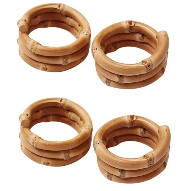 Set anelli tovaglioli in legno bambù con 4 tovaglioli in rattan fatti a mano 1142