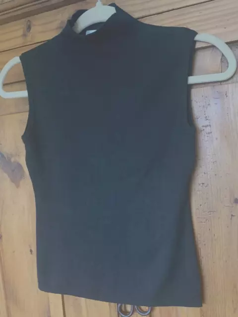 JOSEPH A Qu'est Silk Knit Black Sleeveless Mock Neck Silk Blend Top Size M