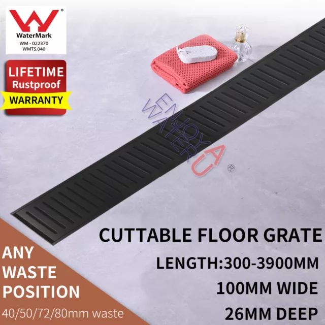 300-3900mm Matt Black Shower Grate Drain Strip Linear Floor Waste 40/50/72/80mm