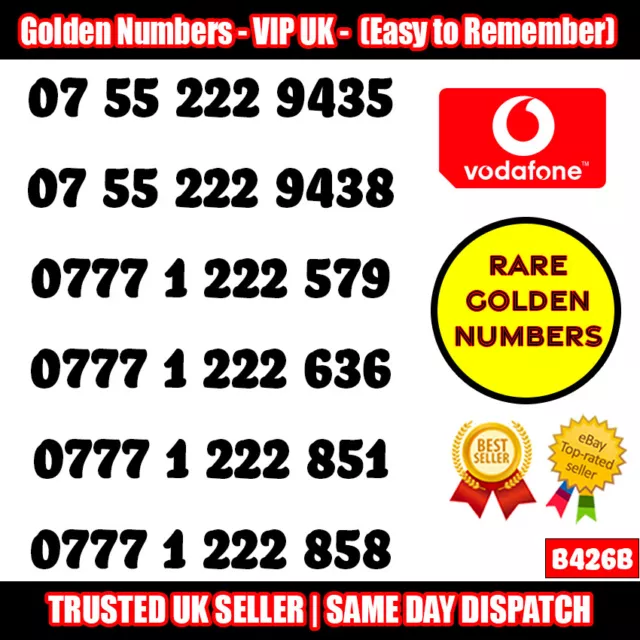 Golden Numbers VIP UK SIM - Easy to Remember & Memorize Numbers LOT - B426B