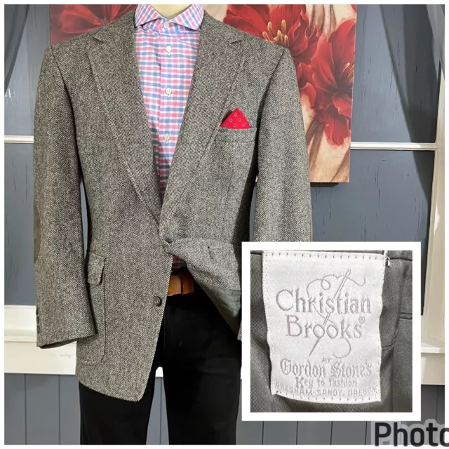 Vintage Christian Brooks Tweed Blazer Mens 46R Wool Gray Sport Coat Jacket