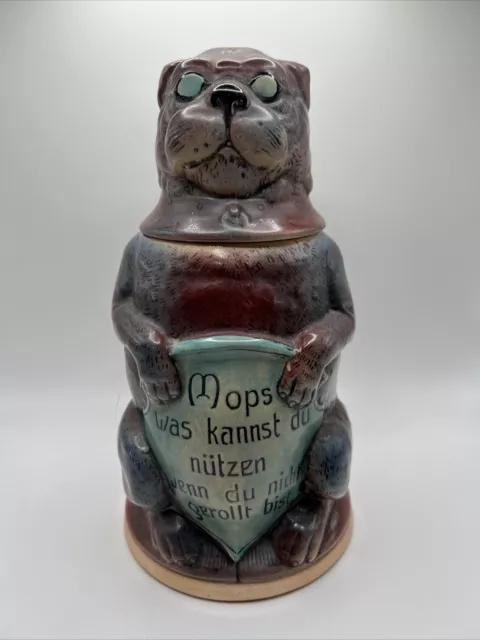 Vintage West Germany 8” Pug Dog Stein Beer Mug Glasses Bier Cute Animal Puppy