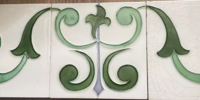 Unusual Run Of Three Art Nouveau Arts & Crafts Antique Pottery Tiles 2