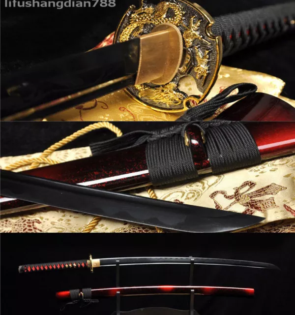 41' Sharp 1060 Black Carbon Steel Dragon Handmade Japanese Samurai Katana Sword