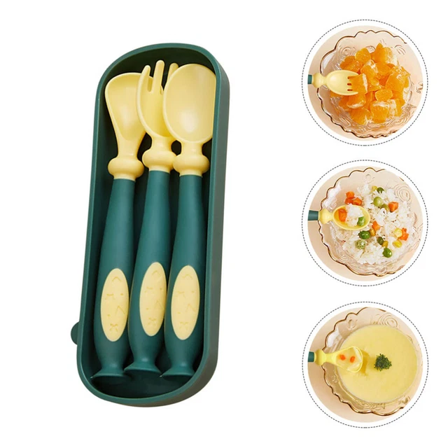 1 Set toDddler -Tabellengeschirr Kurzklagegriff Kinder essen Trainingslöffel