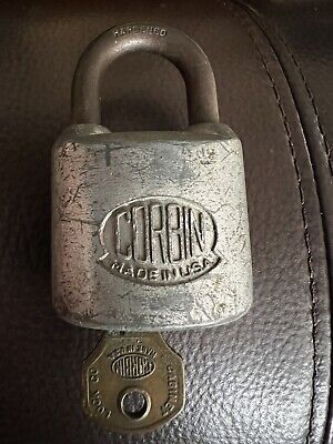 Vintage Padlock - CORBIN Lock with Key - Rugged - Hardened Steel - USA MADE